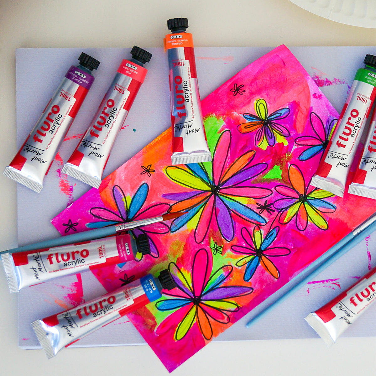 Mont Marte Fluro Acrylic Paint 8pc - sample draw